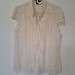 Votre Nom Silk Cream Cottagecore Lace Boho Blouse Size 10 French Luxury Coquette